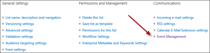 Event Management settings
