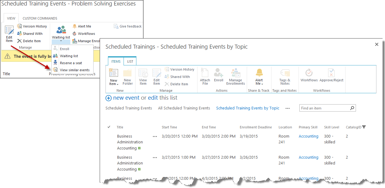 Waiting list view similar events Waiting list view similar events