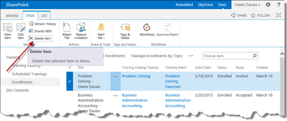 Delete item in enrollments