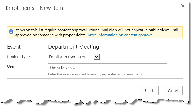 Enroll event content approval Enroll event content approval