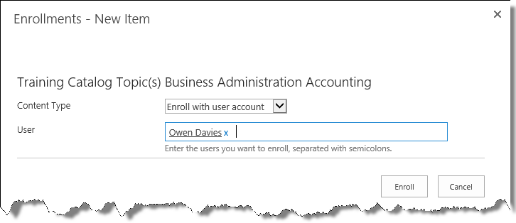 Enrollment topic user account