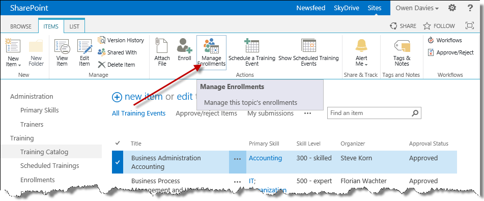 Training catalog