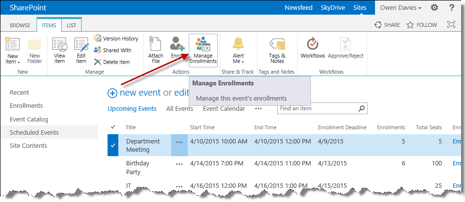 Manage enrollments scheduled event Manage enrollments scheduled event