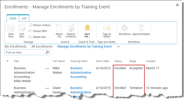 Manage training enrollments