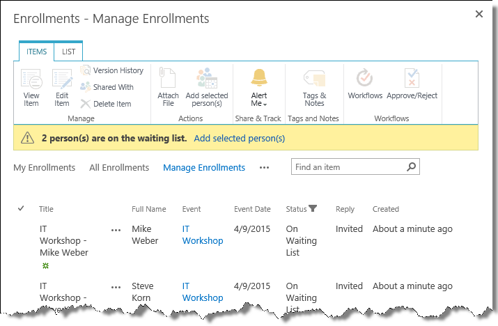 Manage waiting list