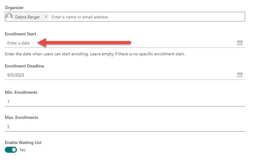 The enrollment start date