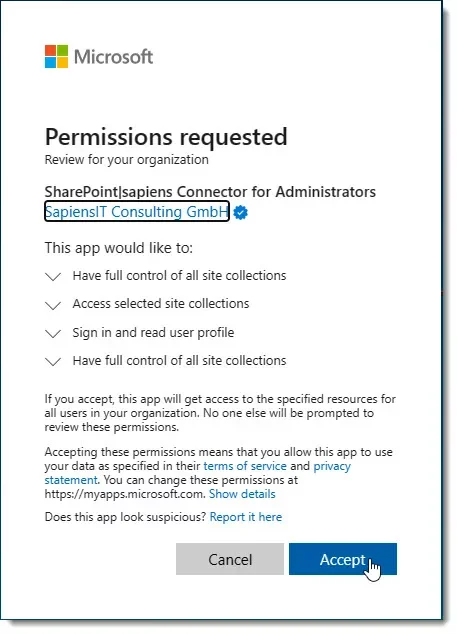 Accept requested permission