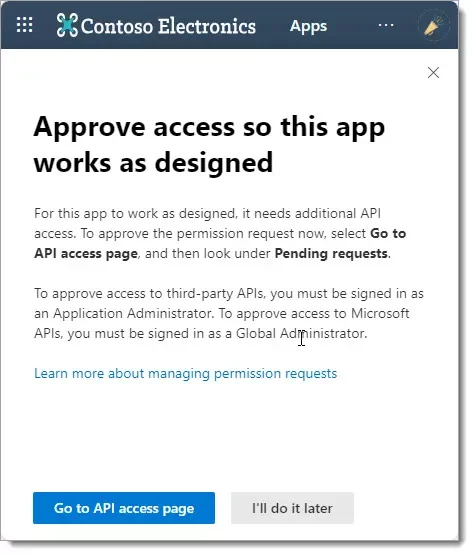 Approve the app in the apps site so it can be deployed