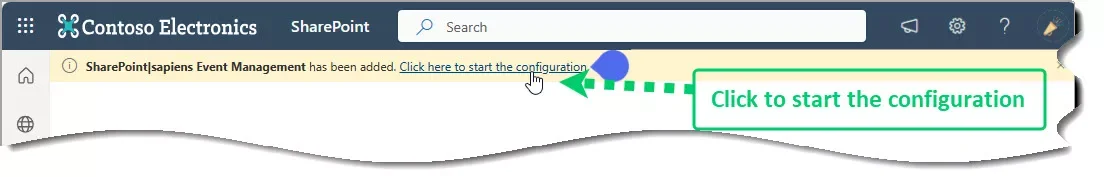 Click to start the configuration of Event Management on this site