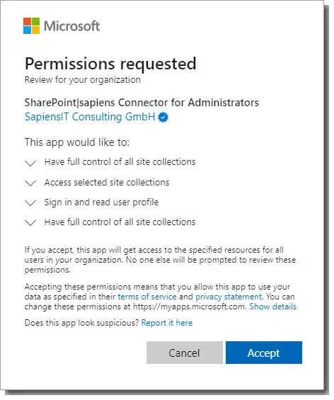 Consent permissionsrequested by the app