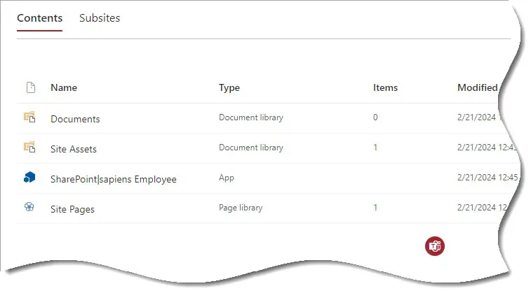 see the app in site contents