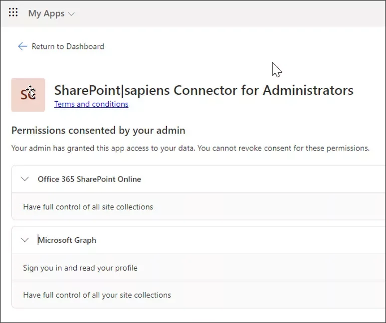 Permissions granted to the enterprise application when added