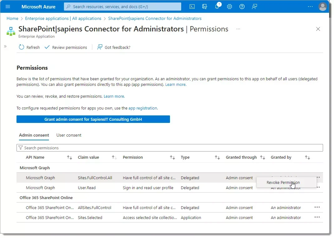 ShaerPoin|sapiens Connecto For Administrators permissions