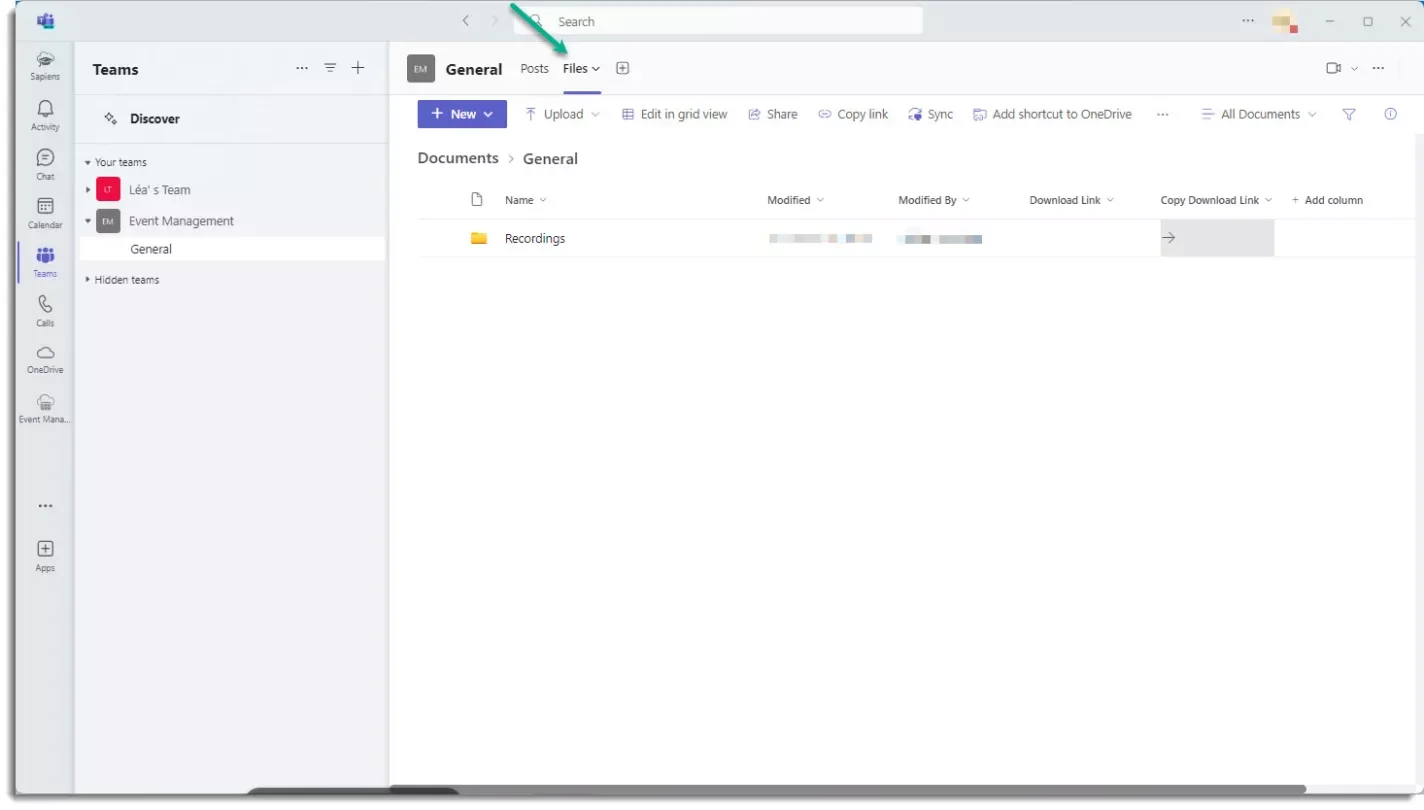 Where to find the recordings in a Teams Channel