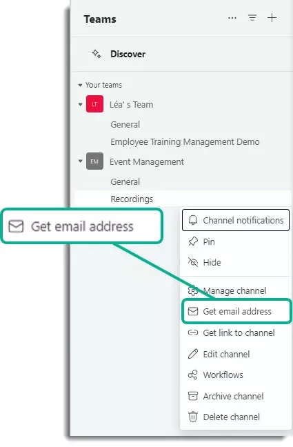 Get email address for Teams channel