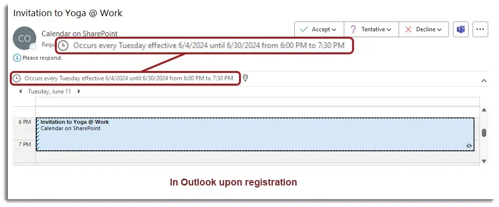 Sharepoint recurring events in Outlook 