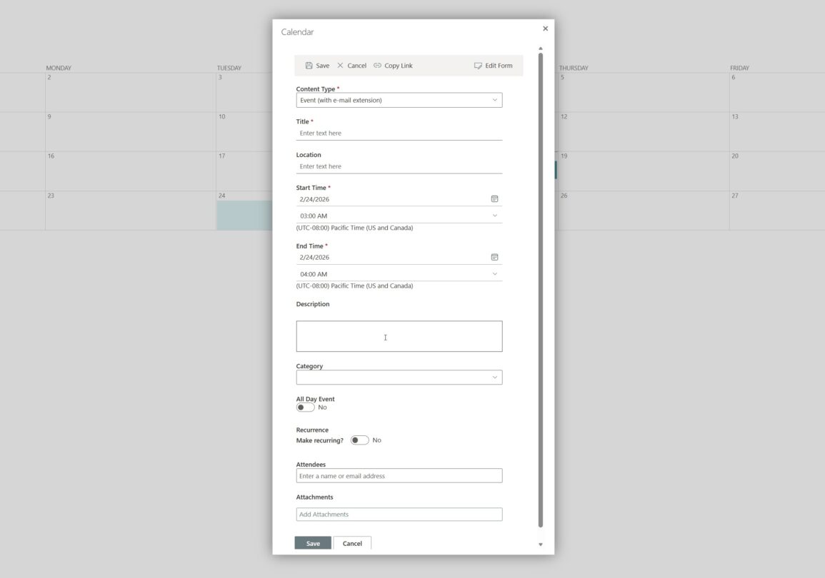 Modern Calendar Form